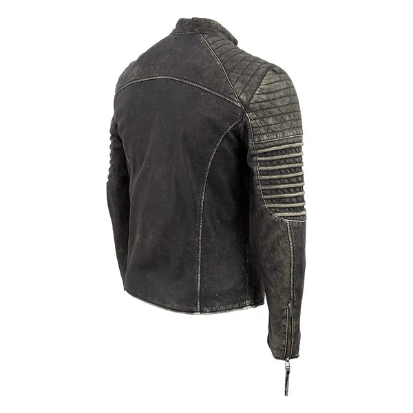 Men's Shoulder Padded Distressed Moto Leather Jacket