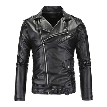 Men’s Asymmetric Zipper Biker Leather Jacket