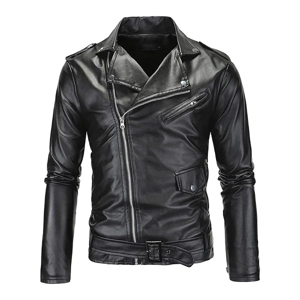 Men’s Asymmetric Zipper Biker Leather Jacket