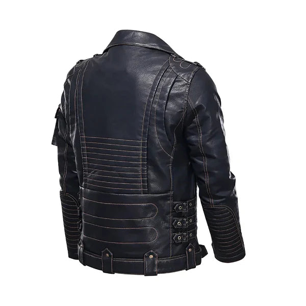 Men’s Multi‑Pocket Moto Leather Jacket