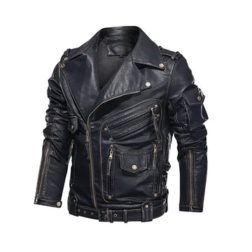 Men’s Multi‑Pocket Moto Leather Jacket