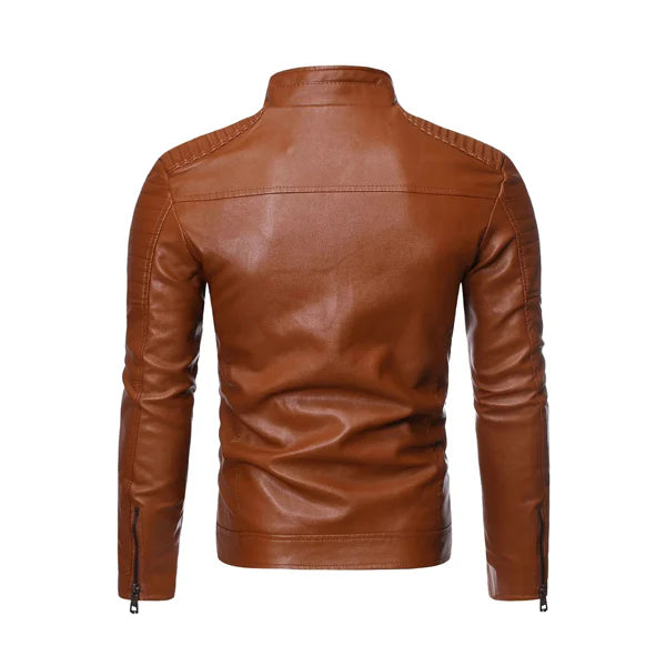 Men’s Austin Stand Collar Biker Leather Jacket