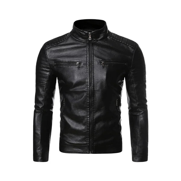 Men’s Austin Stand Collar Biker Leather Jacket