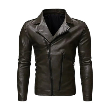 Men’s Stylish Lapel Biker Leather Jacket