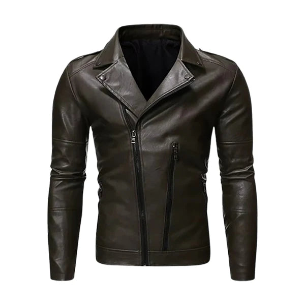 Men’s Stylish Lapel Biker Leather Jacket