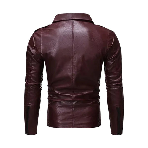 Men’s Stylish Lapel Biker Leather Jacket