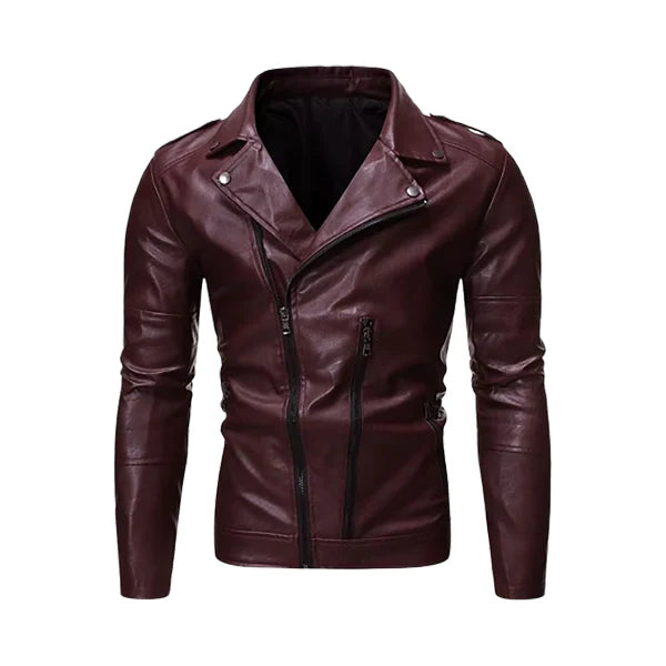 Men’s Stylish Lapel Biker Leather Jacket