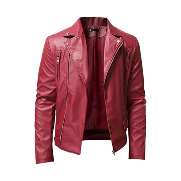 Men’s Turn Down Collar Moto Leather Jacket