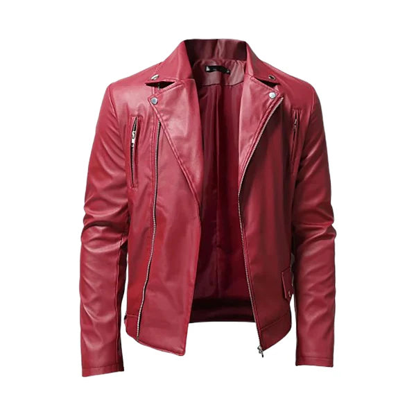 Men’s Turn Down Collar Moto Leather Jacket