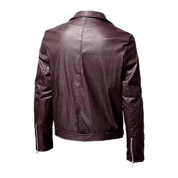 Men’s Turn Down Collar Moto Leather Jacket
