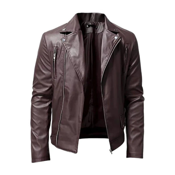 Men’s Turn Down Collar Moto Leather Jacket