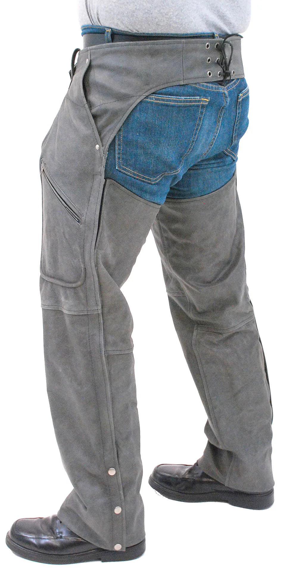 Cobblestone Gray Leather Motorcycle Chaps