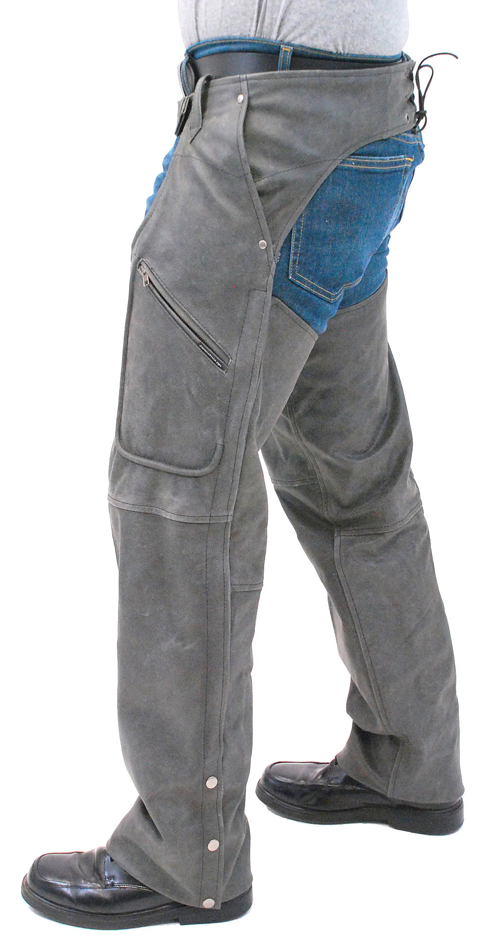 Cobblestone Gray Leather Motorcycle Chaps