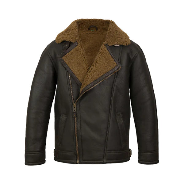 Men’s Brown Asymmetrical Shearling Leather Jacket