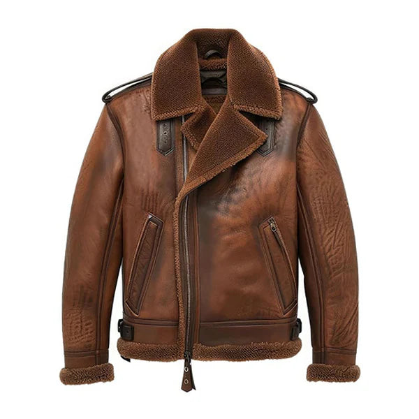 Men’s Vintage Aviator Brown Shearling Leather Jacket