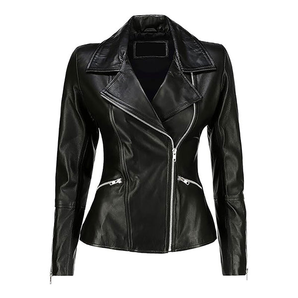Women's Fashion Asymmetrical Zip Up Original Leather Jacket