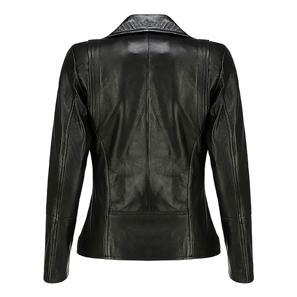 Women's Fashion Asymmetrical Zip Up Original Leather Jacket