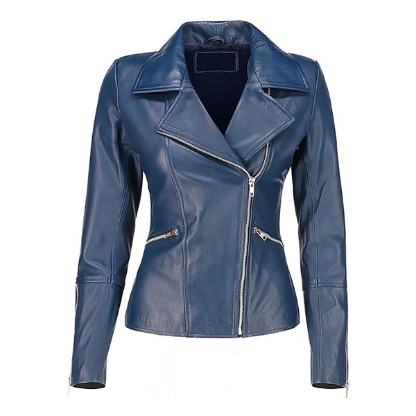 Women's Fashion Asymmetrical Zip Up Original Leather Jacket