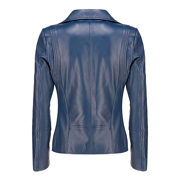 Women's Fashion Asymmetrical Zip Up Original Leather Jacket