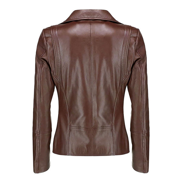 Women's Fashion Asymmetrical Zip Up Original Leather Jacket