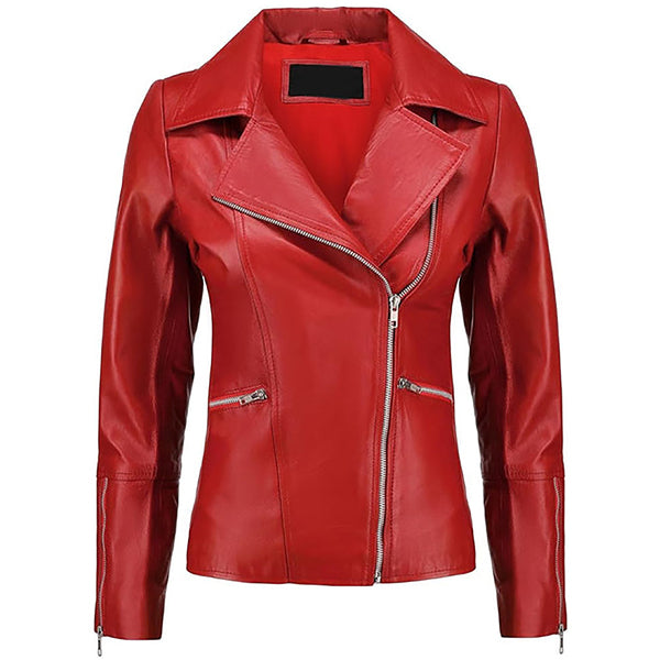 Women's Fashion Asymmetrical Zip Up Original Leather Jacket
