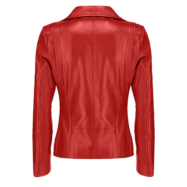 Women's Fashion Asymmetrical Zip Up Original Leather Jacket