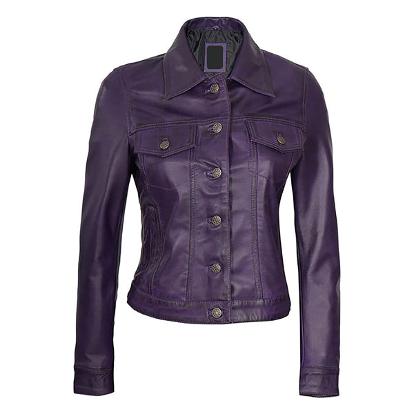 Women's Classic Moto Button Up Genuine Leather Jacket
