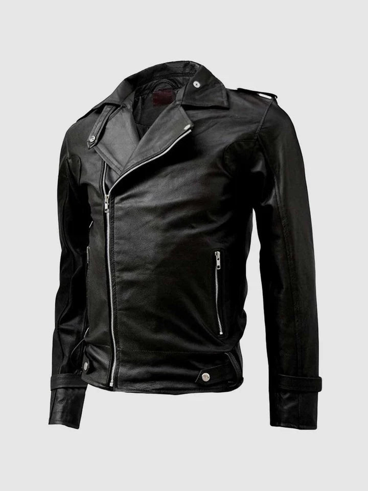 Men’s Classic Black Leather Biker Jacket